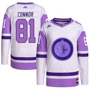 Men's Winnipeg Jets Kyle Connor Adidas Authentic Hockey Fights Cancer Primegreen Jersey - White/Purple