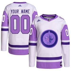 Men's Winnipeg Jets Custom Adidas Authentic Hockey Fights Cancer Primegreen Jersey - White/Purple