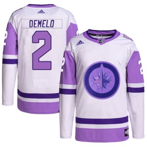 Men's Winnipeg Jets Dylan DeMelo Adidas Authentic Hockey Fights Cancer Primegreen Jersey - White/Purple