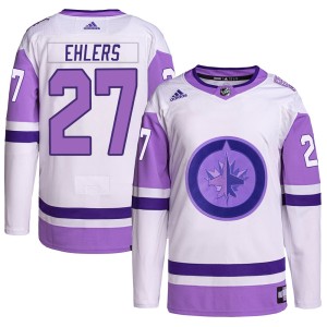 Men's Winnipeg Jets Nikolaj Ehlers Adidas Authentic Hockey Fights Cancer Primegreen Jersey - White/Purple