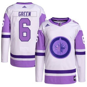 Men's Winnipeg Jets Ted Green Adidas Authentic Hockey Fights Cancer Primegreen Jersey - White/Purple