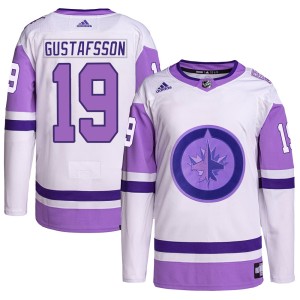 Men's Winnipeg Jets David Gustafsson Adidas Authentic Hockey Fights Cancer Primegreen Jersey - White/Purple