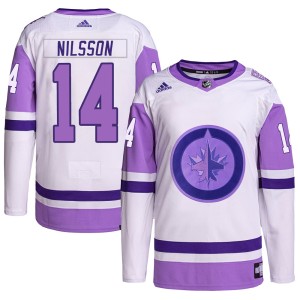 Men's Winnipeg Jets Ulf Nilsson Adidas Authentic Hockey Fights Cancer Primegreen Jersey - White/Purple