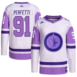 Men's Winnipeg Jets Cole Perfetti Adidas Authentic Hockey Fights Cancer Primegreen Jersey - White/Purple