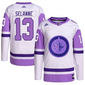 Men's Winnipeg Jets Teemu Selanne Adidas Authentic Hockey Fights Cancer Primegreen Jersey - White/Purple