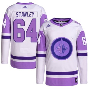 Men's Winnipeg Jets Logan Stanley Adidas Authentic Hockey Fights Cancer Primegreen Jersey - White/Purple