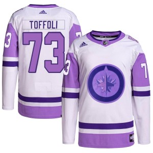Men's Winnipeg Jets Tyler Toffoli Adidas Authentic Hockey Fights Cancer Primegreen Jersey - White/Purple