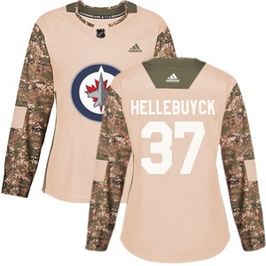 Women's Winnipeg Jets Connor Hellebuyck Adidas Authentic Veterans Day Practice Jersey - Camo