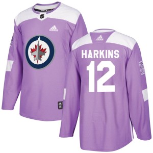 Men's Winnipeg Jets Jansen Harkins Adidas Authentic Fights Cancer Practice Jersey - Purple