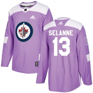 Men's Winnipeg Jets Teemu Selanne Adidas Authentic Fights Cancer Practice Jersey - Purple