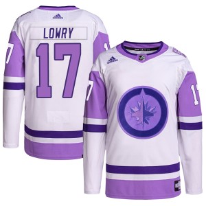 Youth Winnipeg Jets Adam Lowry Adidas Authentic Hockey Fights Cancer Primegreen Jersey - White/Purple