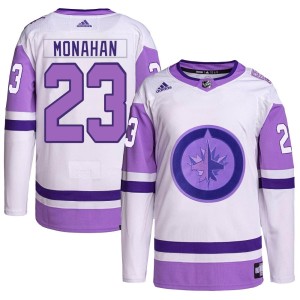 Youth Winnipeg Jets Sean Monahan Adidas Authentic Hockey Fights Cancer Primegreen Jersey - White/Purple
