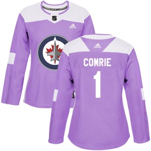 Women's Winnipeg Jets Eric Comrie Adidas Authentic Fights Cancer Practice Jersey - Purple