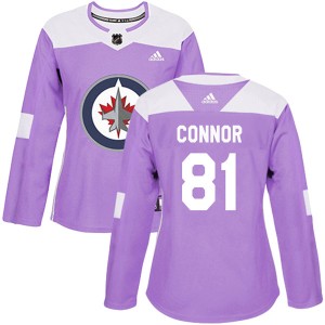 Women's Winnipeg Jets Kyle Connor Adidas Authentic Fights Cancer Practice Jersey - Purple
