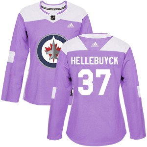 Women's Winnipeg Jets Connor Hellebuyck Adidas Authentic Fights Cancer Practice Jersey - Purple