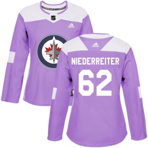 Women's Winnipeg Jets Nino Niederreiter Adidas Authentic Fights Cancer Practice Jersey - Purple