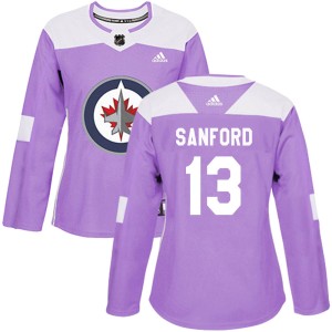 Women's Winnipeg Jets Zach Sanford Adidas Authentic Fights Cancer Practice Jersey - Purple