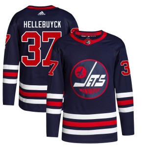 Men's Winnipeg Jets Connor Hellebuyck Adidas Authentic 2021/22 Alternate Primegreen Pro Jersey - Navy