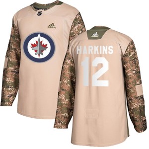 Men's Winnipeg Jets Jansen Harkins Adidas Authentic Veterans Day Practice Jersey - Camo